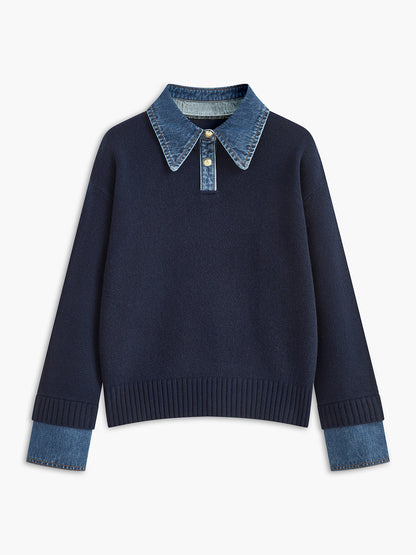 2 in 1 Panel Lapel Relaxed Sweater