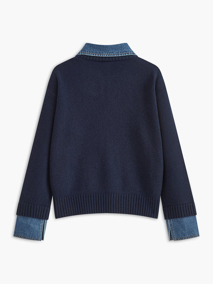 2 in 1 Panel Lapel Relaxed Sweater