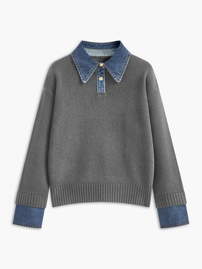 2 in 1 Panel Lapel Relaxed Sweater