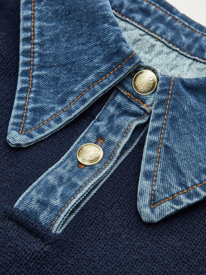 2 in 1 Panel Lapel Relaxed Sweater