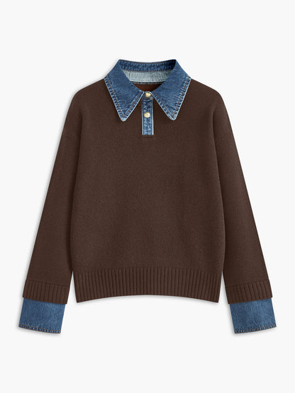 2 in 1 Panel Lapel Relaxed Sweater
