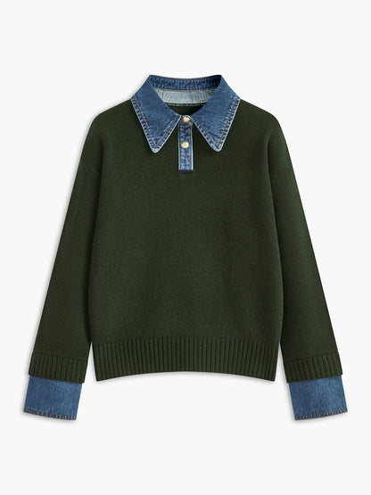 2 in 1 Panel Lapel Relaxed Sweater