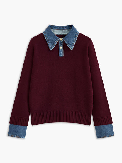 2 in 1 Panel Lapel Relaxed Sweater