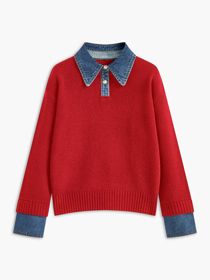 2 in 1 Panel Lapel Relaxed Sweater