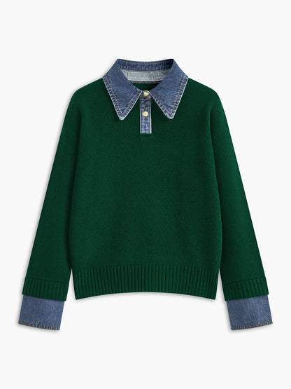 2 in 1 Panel Lapel Relaxed Sweater