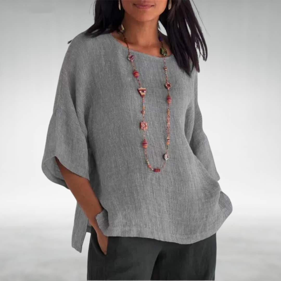 Aitana | Top de Lino y Algodón con Cuello Barco y Manga Dolman