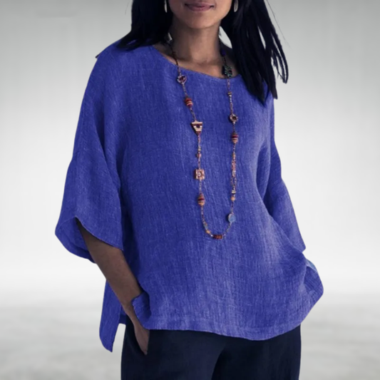 Aitana | Linen and Cotton Top with Boat Neck and Dolman Sleeves