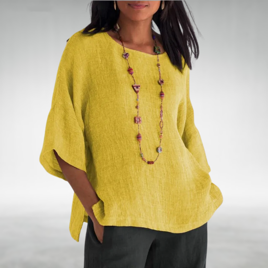 Aitana | Linen and Cotton Top with Boat Neck and Dolman Sleeves