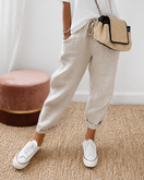 Carlota | Relaxed Fit Linen Trousers with Turn-Up Hem