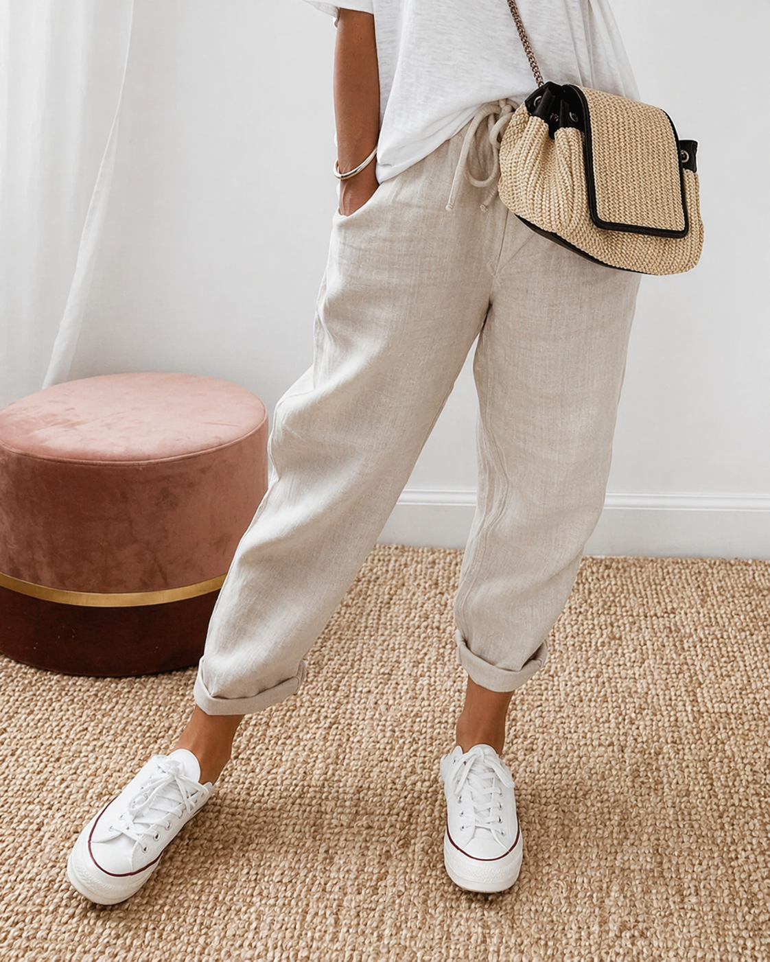 Carlota | Pantalón de Lino de Corte Relajado con Bajo Vuelta