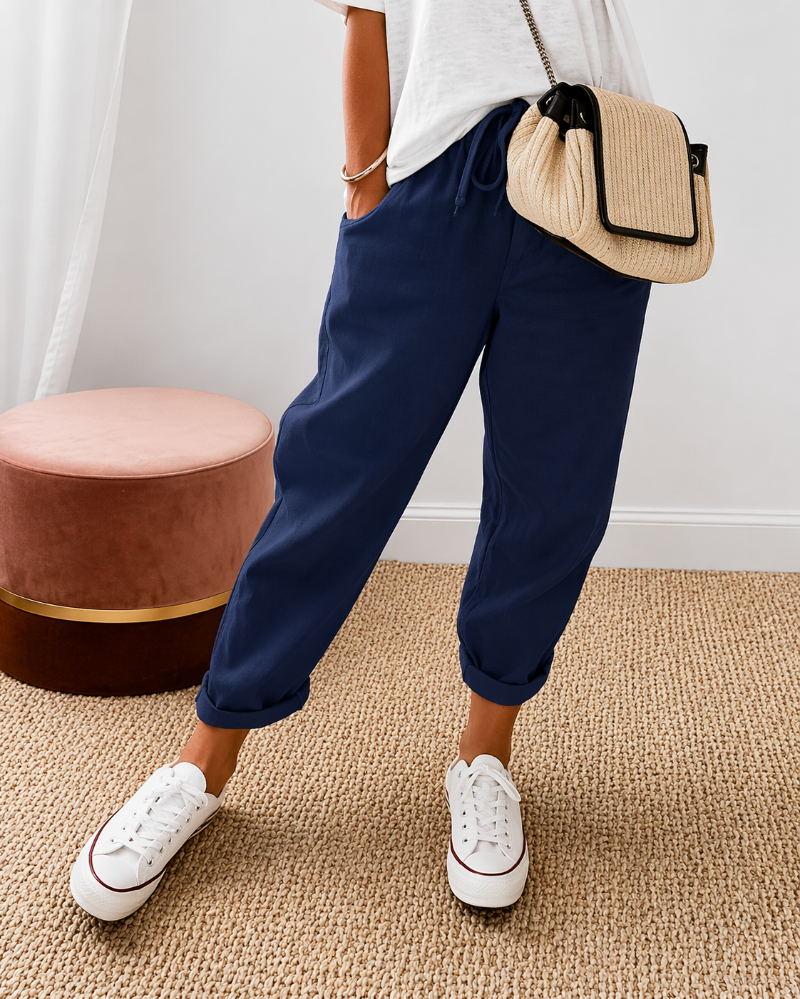 Carlota | Pantalón de Lino de Corte Relajado con Bajo Vuelta