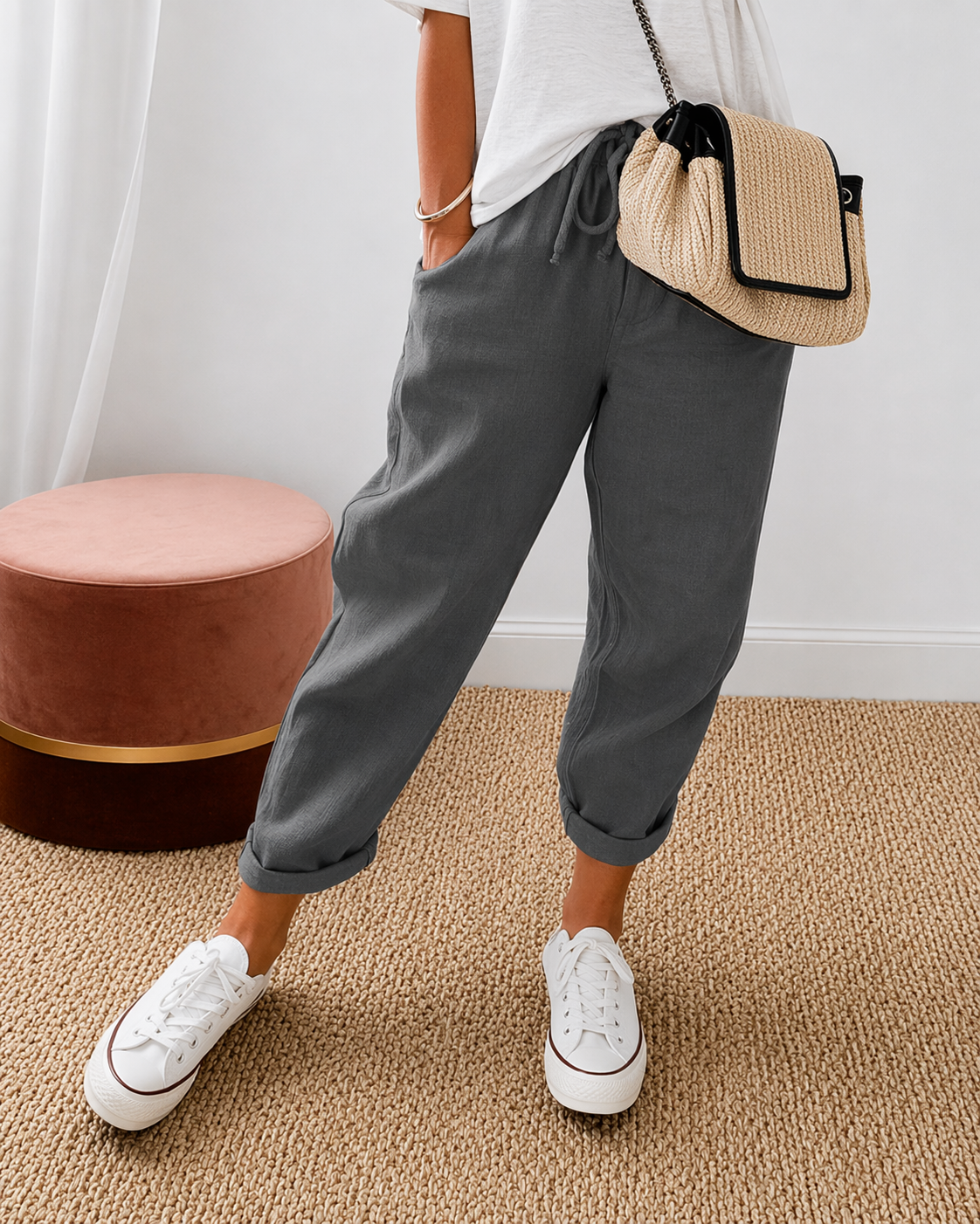 Carlota | Pantalón de Lino de Corte Relajado con Bajo Vuelta