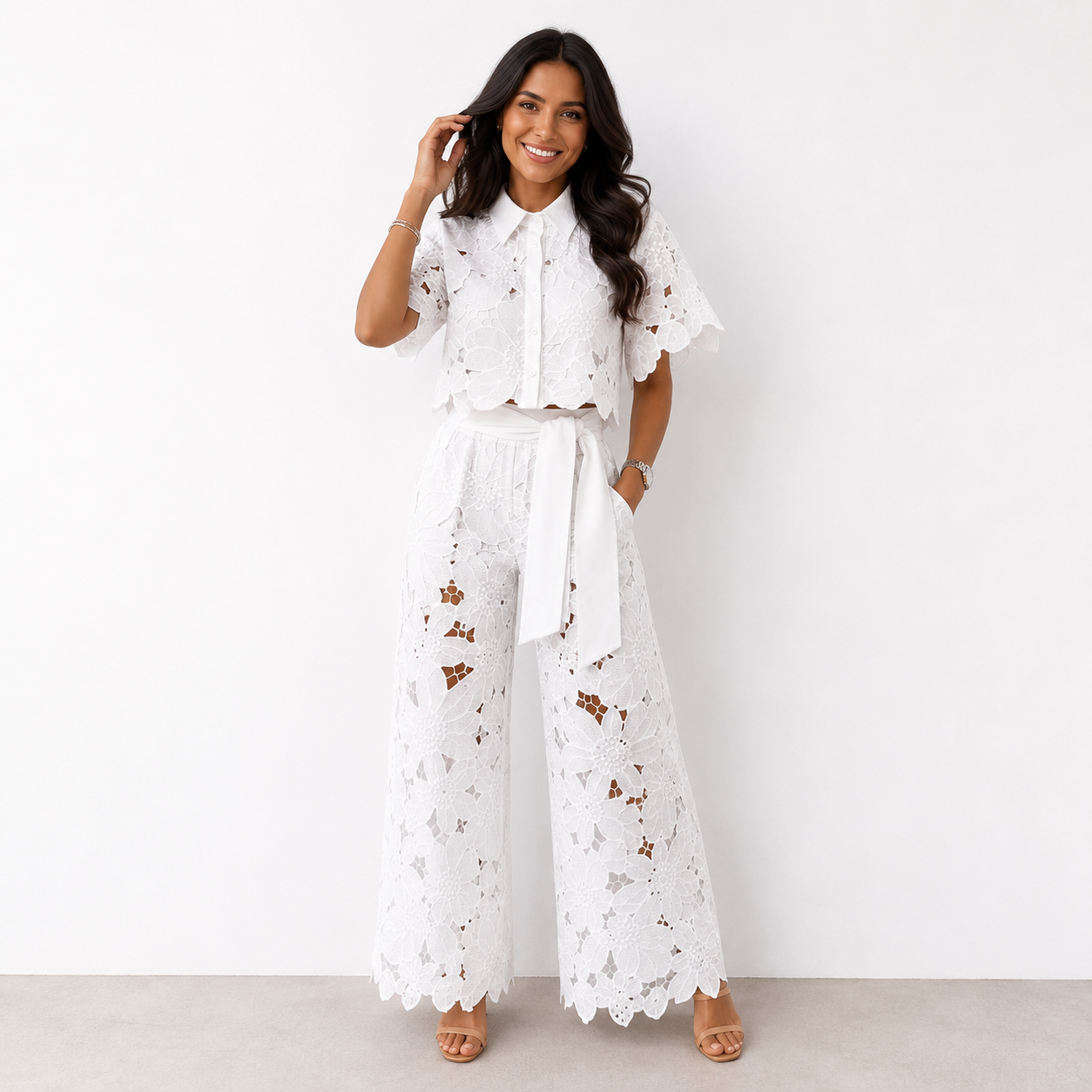 Alessia | Conjunto de Dos Piezas de Encaje de Flores Guipur