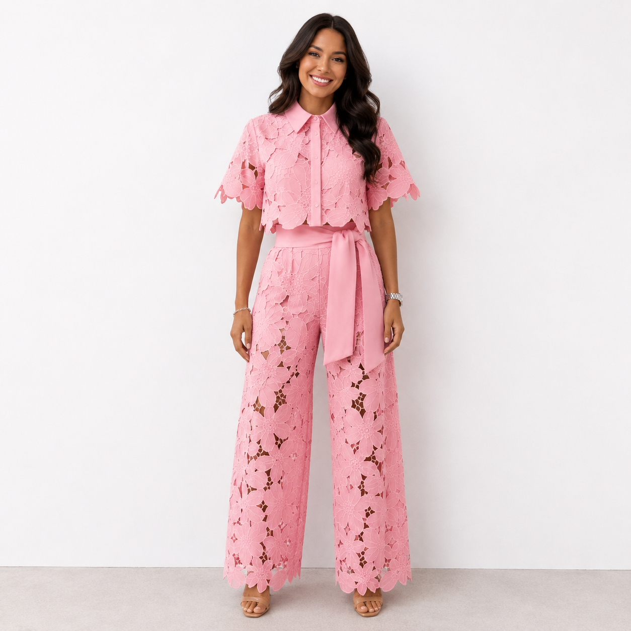 Alessia | Conjunto de Dos Piezas de Encaje de Flores Guipur