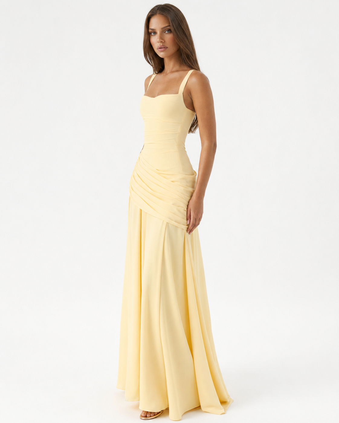 Alejandra | Vestido Largo con Escote Cuadrado y Cordones