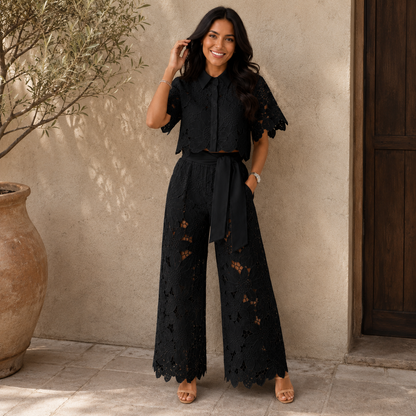 Alessia | Conjunto de Dos Piezas de Encaje de Flores Guipur