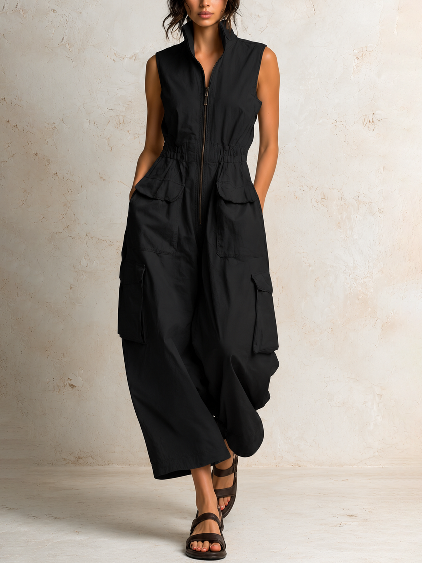 Noelia | Mono Cargo con Cremallera y Cuello Alto