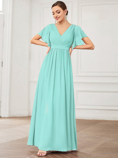 Rosalía | Vestido Largo de Gasa Plisada con Manga Flotante