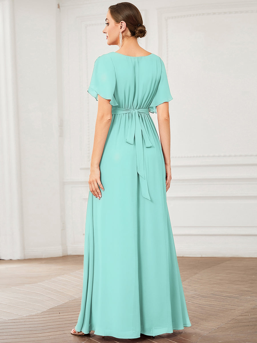 Rosalía | Vestido Largo de Gasa Plisada con Manga Flotante