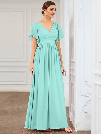 Rosalía | Vestido Largo de Gasa Plisada con Manga Flotante