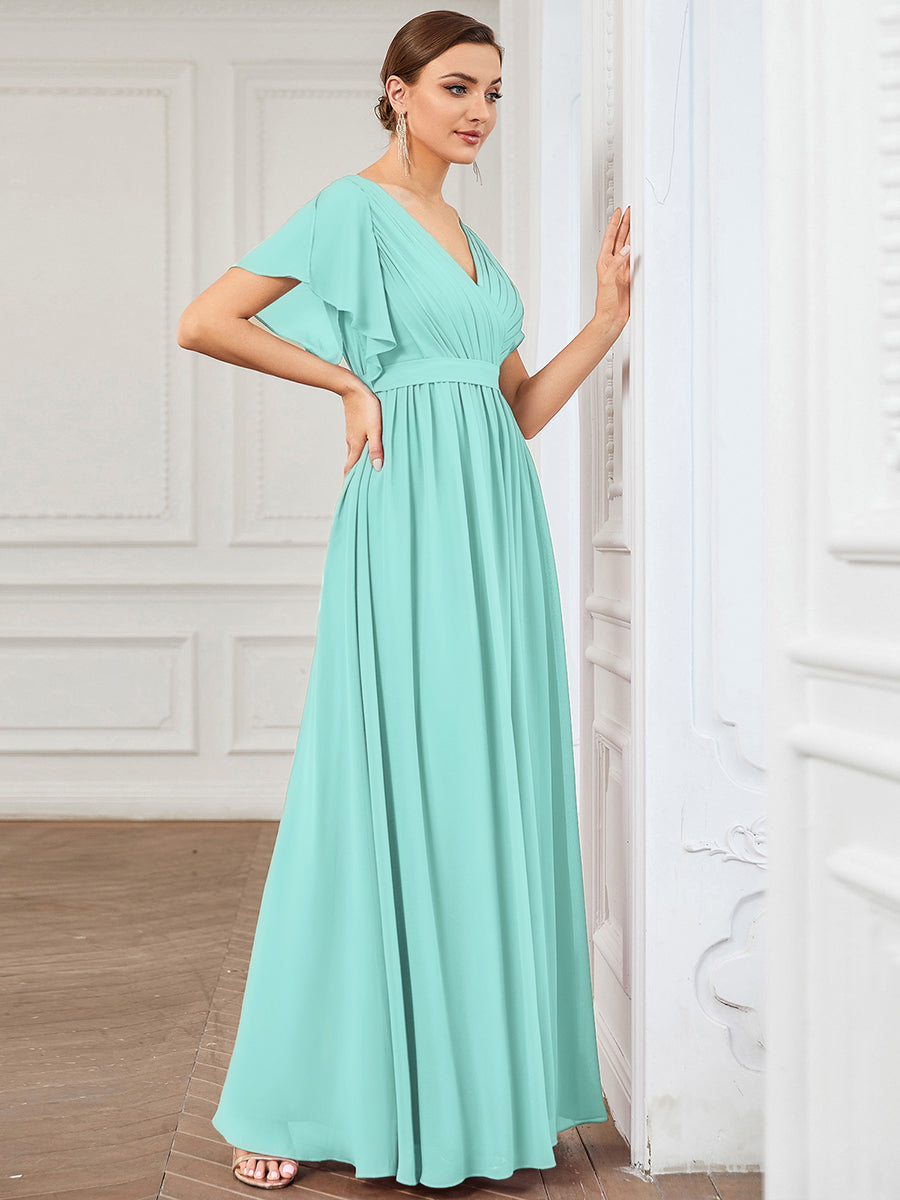 Rosalía | Vestido Largo de Gasa Plisada con Manga Flotante