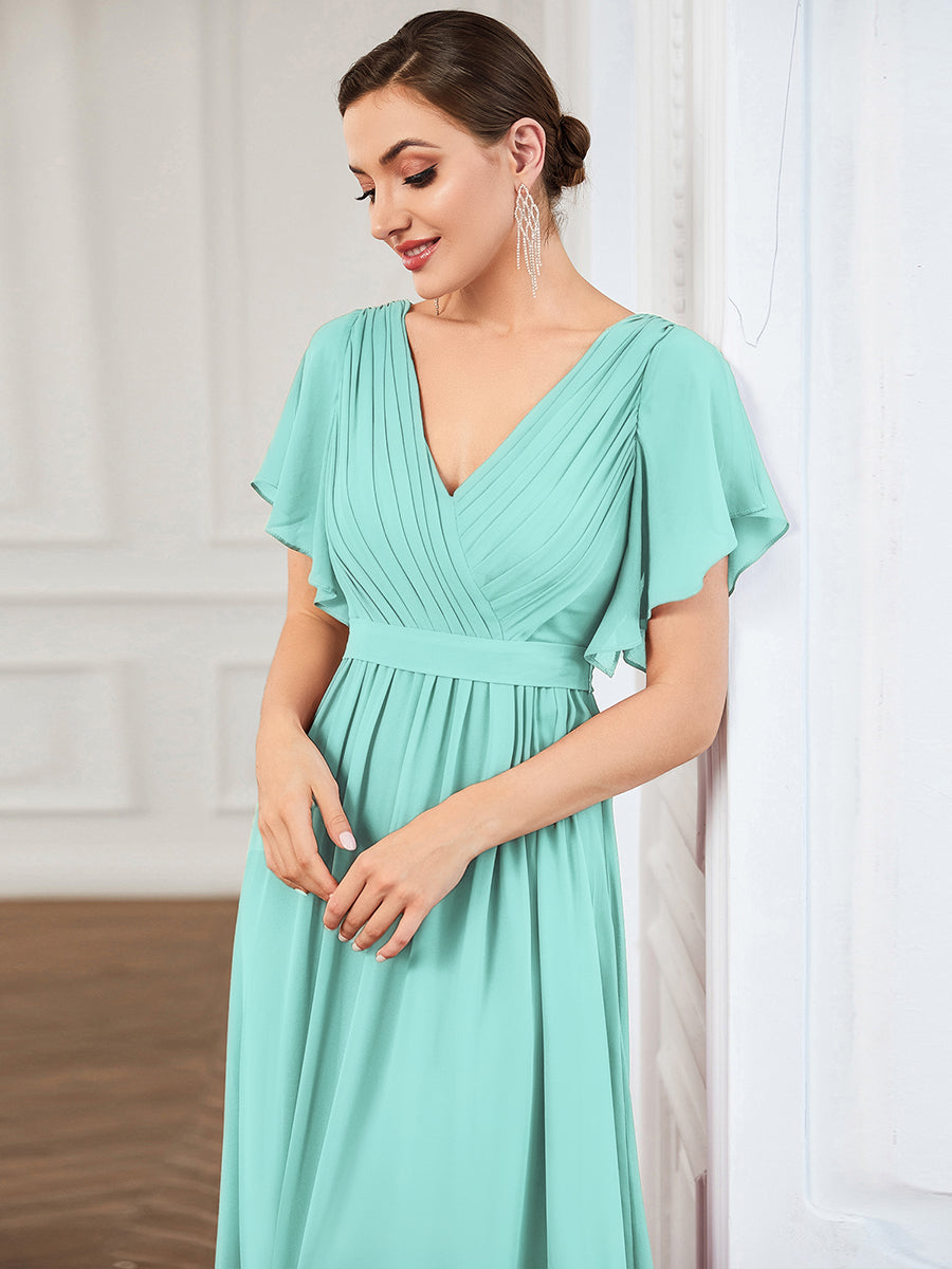 Rosalía | Vestido Largo de Gasa Plisada con Manga Flotante