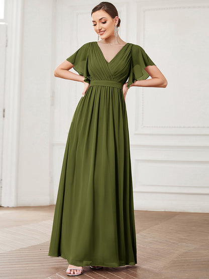 Rosalía | Vestido Largo de Gasa Plisada con Manga Flotante