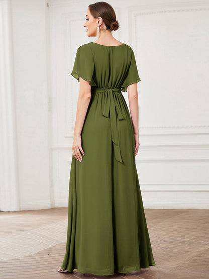 Rosalía | Vestido Largo de Gasa Plisada con Manga Flotante