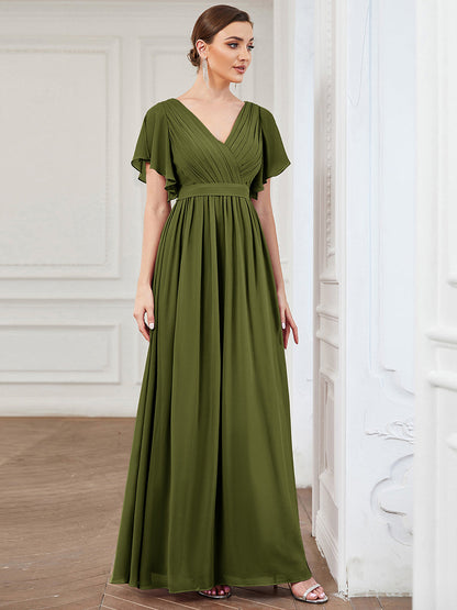 Rosalía | Vestido Largo de Gasa Plisada con Manga Flotante