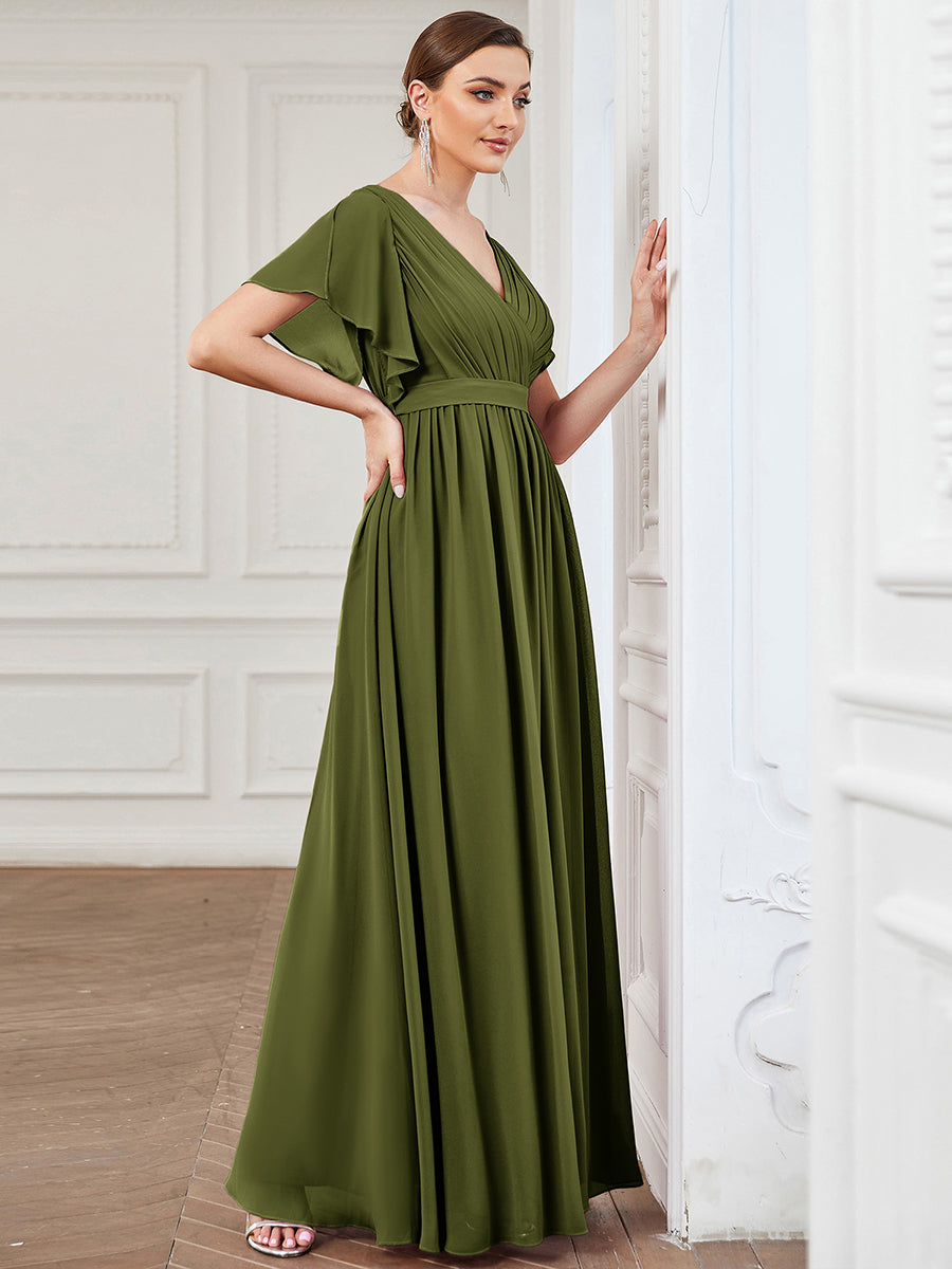 Rosalía | Vestido Largo de Gasa Plisada con Manga Flotante