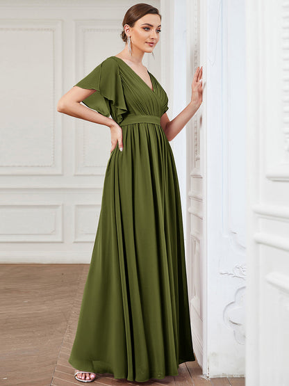 Rosalía | Vestido Largo de Gasa Plisada con Manga Flotante