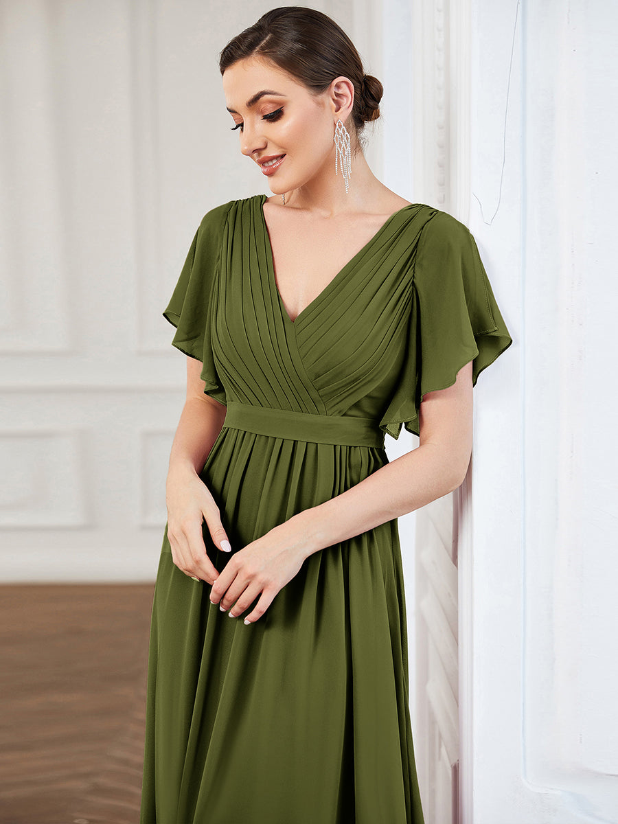 Rosalía | Vestido Largo de Gasa Plisada con Manga Flotante