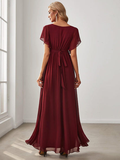 Rosalía | Vestido Largo de Gasa Plisada con Manga Flotante