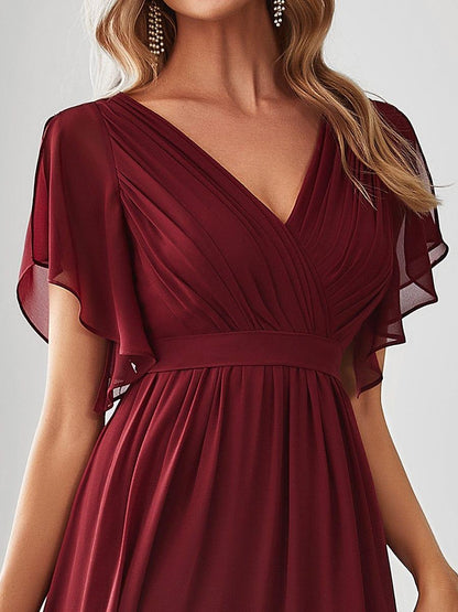 Rosalía | Vestido Largo de Gasa Plisada con Manga Flotante