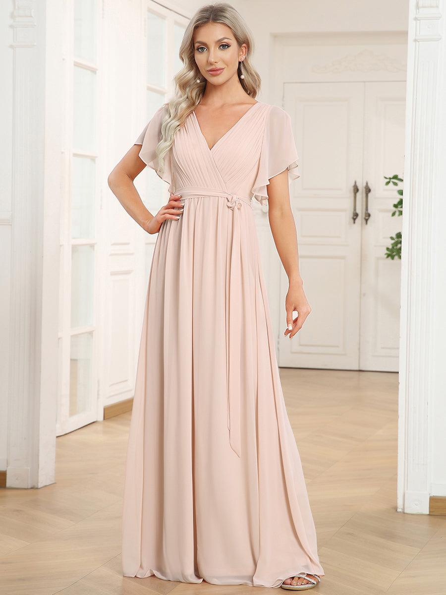 Rosalía | Vestido Largo de Gasa Plisada con Manga Flotante