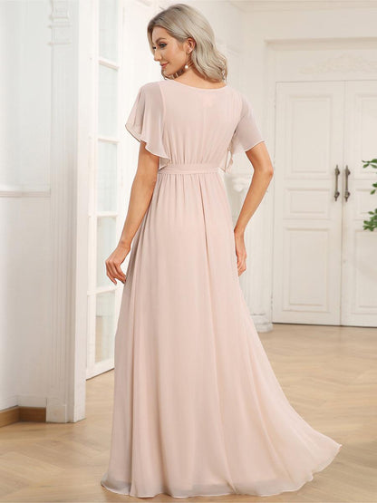 Rosalía | Vestido Largo de Gasa Plisada con Manga Flotante