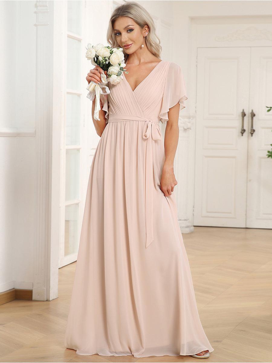 Rosalía | Vestido Largo de Gasa Plisada con Manga Flotante