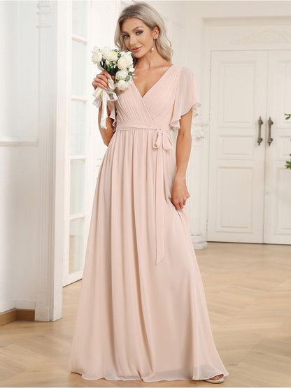 Rosalía | Vestido Largo de Gasa Plisada con Manga Flotante
