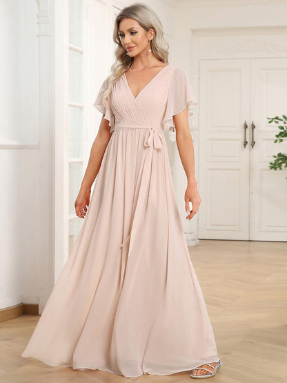 Rosalía | Vestido Largo de Gasa Plisada con Manga Flotante