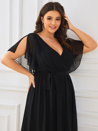 Rosalía | Vestido Largo de Gasa Plisada con Manga Flotante