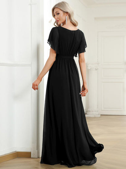 Rosalía | Vestido Largo de Gasa Plisada con Manga Flotante