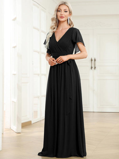 Rosalía | Vestido Largo de Gasa Plisada con Manga Flotante