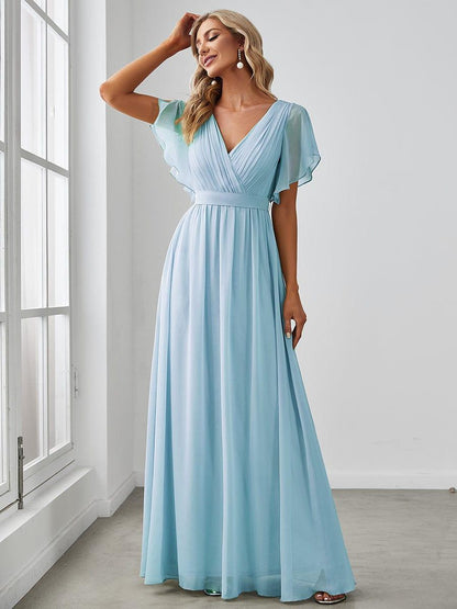 Rosalía | Vestido Largo de Gasa Plisada con Manga Flotante