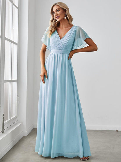 Rosalía | Vestido Largo de Gasa Plisada con Manga Flotante