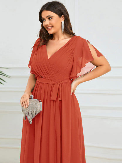 Rosalía | Vestido Largo de Gasa Plisada con Manga Flotante