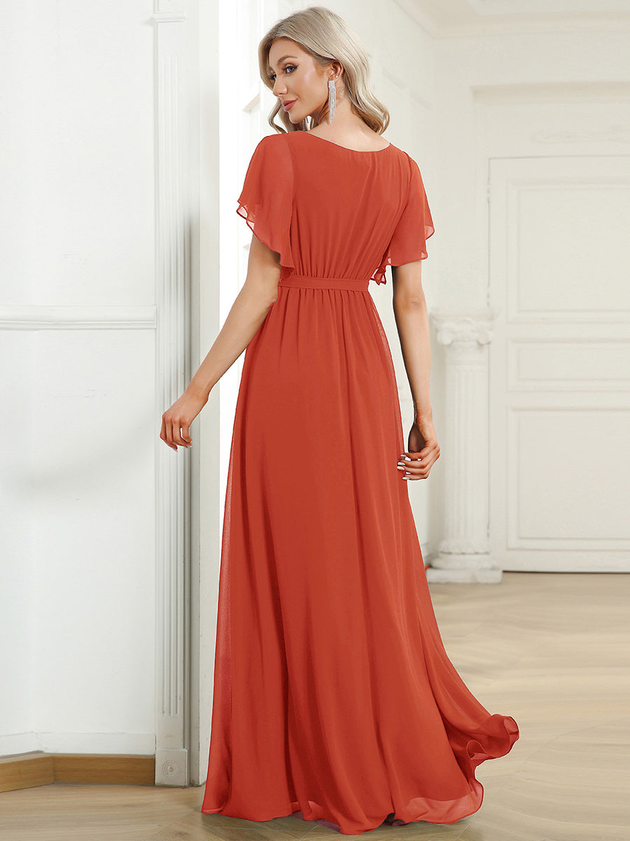 Rosalía | Vestido Largo de Gasa Plisada con Manga Flotante