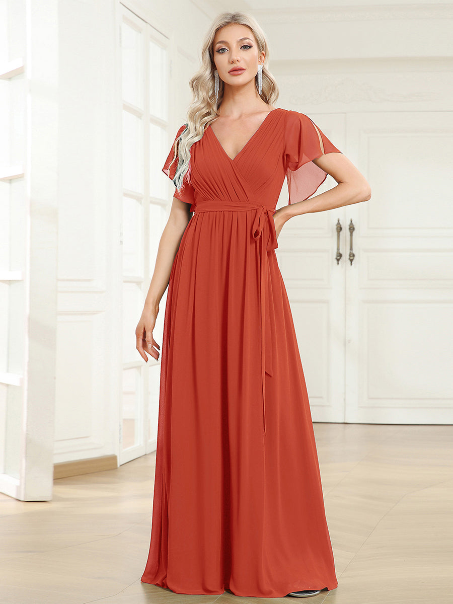 Rosalía | Vestido Largo de Gasa Plisada con Manga Flotante