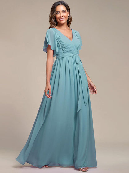 Rosalía | Vestido Largo de Gasa Plisada con Manga Flotante