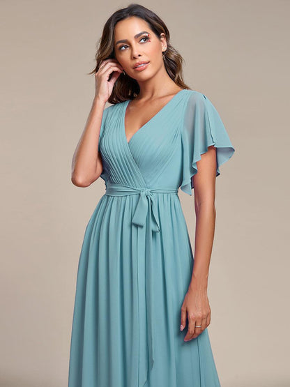 Rosalía | Vestido Largo de Gasa Plisada con Manga Flotante
