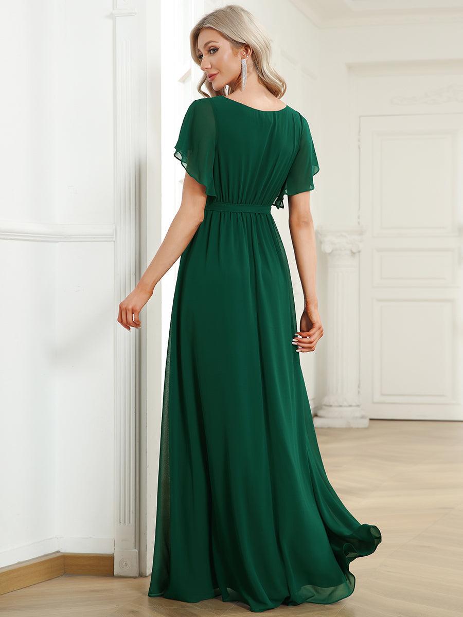 Rosalía | Vestido Largo de Gasa Plisada con Manga Flotante